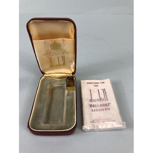 93 - Dunhill, Vintage Gold Plated Dunhill Rollagas Lighter, flip top engraved with initials and a spare e... 