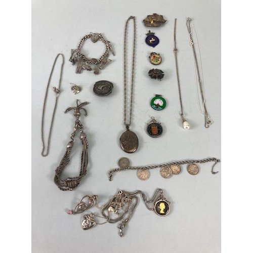 94 - Silver jewellery, quantity of silver hallmarked jewellery and other items, to include a charm bracel... 