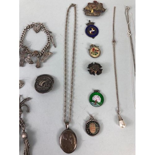 94 - Silver jewellery, quantity of silver hallmarked jewellery and other items, to include a charm bracel... 