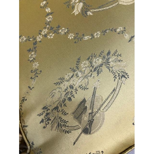 347 - Antique furniture, pair of reproduction French Rococo style wing back arm chairs upholstered in pale... 