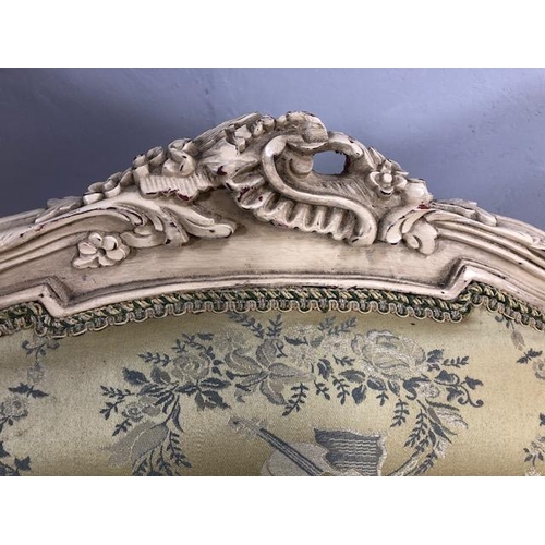 347 - Antique furniture, pair of reproduction French Rococo style wing back arm chairs upholstered in pale... 