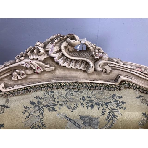 347 - Antique furniture, pair of reproduction French Rococo style wing back arm chairs upholstered in pale... 