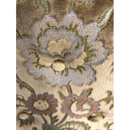 348 - Antique Furniture, Victorian high back prayer chair upholstered in floral brocade, on turned legs