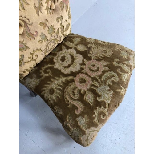 348 - Antique Furniture, Victorian high back prayer chair upholstered in floral brocade, on turned legs