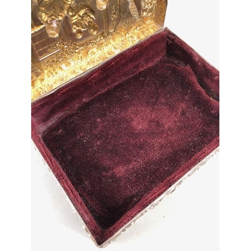 1 - Edwardian 1904 Silver hallmarked velvet lined box, with hinged lid and repousse design, depicting pa... 