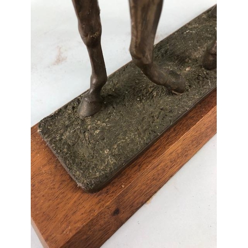 105 - Vintage Bronze finish cold cast metal statue of a horse on a wooden plinth, approximately 26 cm high