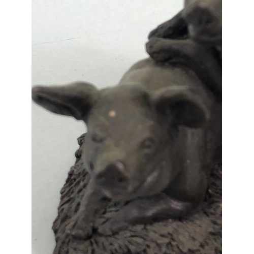 107 - Vintage whimsical figure of a pig in brass approximately 36 x 14cm along with a cold cast bronze of ... 