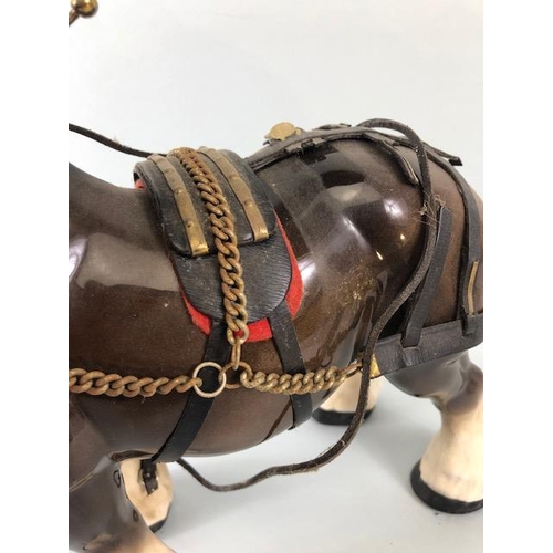 109 - Vintage China Shire horse in harness (damage to harness) makers mark to underside Lellfa ware Englan... 