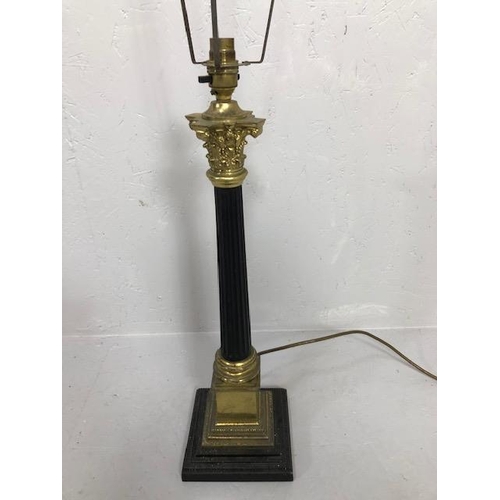 113 - Vintage Lighting, Corinthian column lamp base of gilded and blackened metal along with its shade cag... 