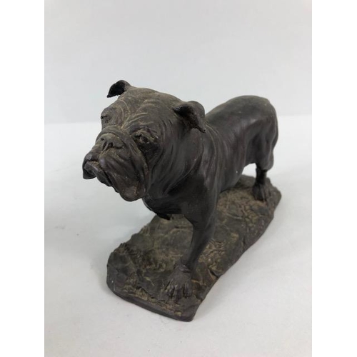 123 - Cold cast bronze study of a bull dog plinth with signature (illegible) approximately 14cm high along... 