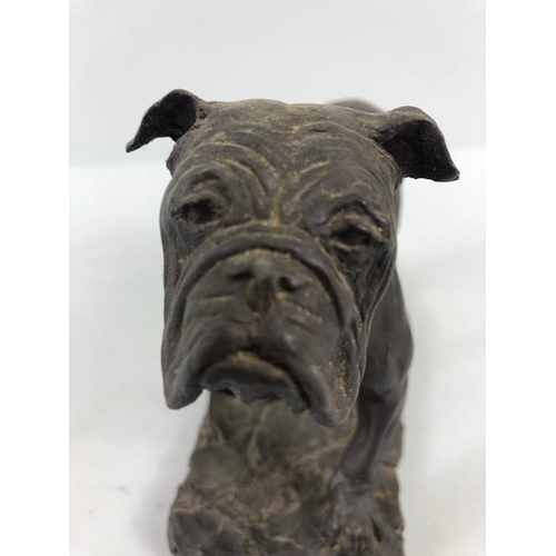 123 - Cold cast bronze study of a bull dog plinth with signature (illegible) approximately 14cm high along... 