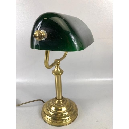 129 - Vintage Lighting, mid century bankers desk lamp, metal base with green glass shade approximately 39c... 