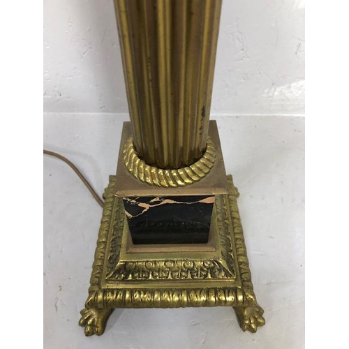 130 - Vintage Lighting, lamp base of a classical Corinthian column design, in gilded brass and marble on a... 