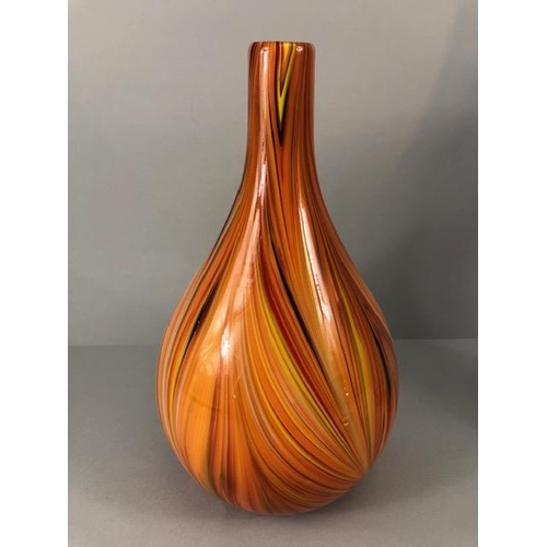 138 - Art Studio Glass, hand blown orange swirl vase, Scandinavian Bjorn Ramel pot vase and a tall indigo ... 