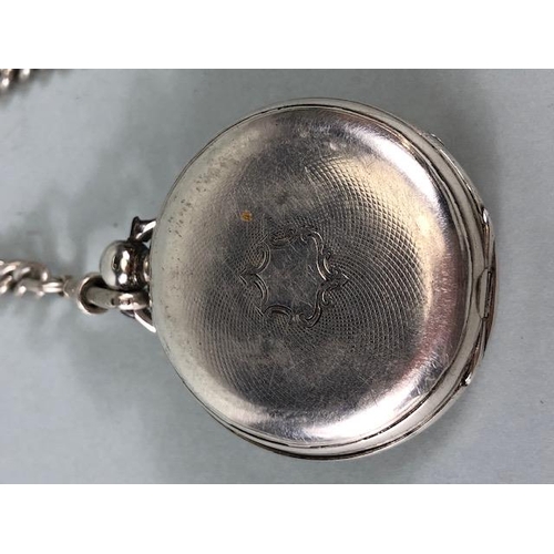 14 - Silver, English Silver Hallmarked pocket watch with silver chain and pencil fob approximately 148.6g... 