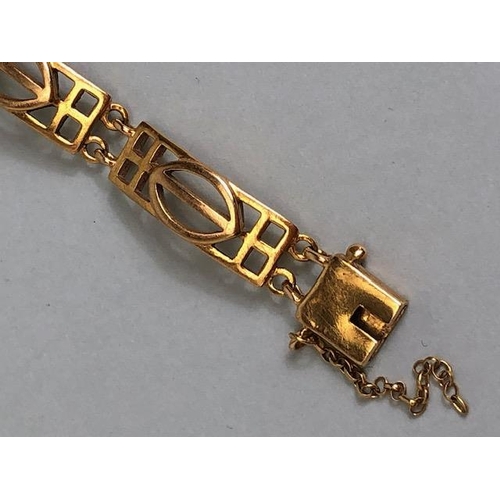 15 - 9ct Gold Bracelet with open work rectangular panels approx 19cm in length and 15.9g