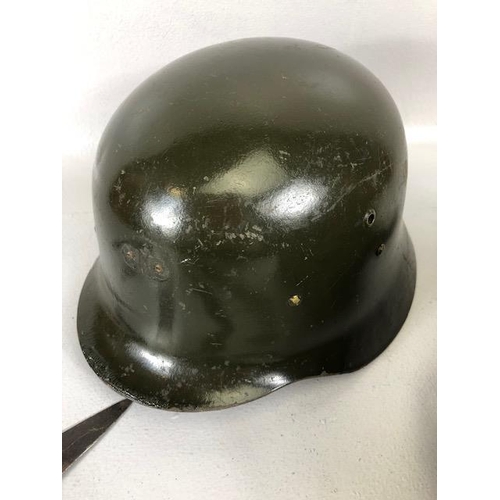 153 - Militaria interest, British Mk 6 Helmet with cover, WW2 German Helmet reissued to the Spanish, 2 x S... 