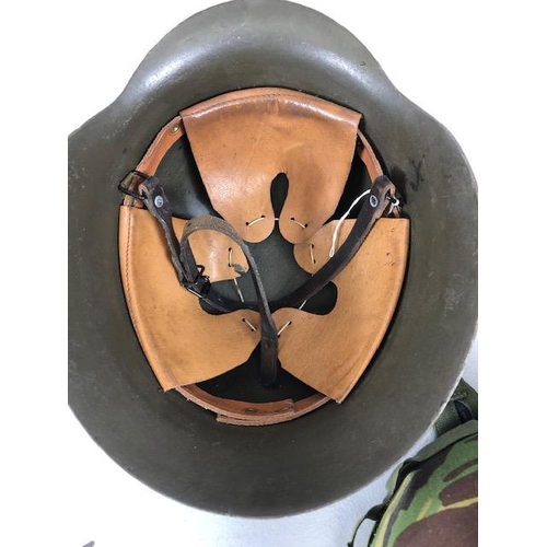 153 - Militaria interest, British Mk 6 Helmet with cover, WW2 German Helmet reissued to the Spanish, 2 x S... 