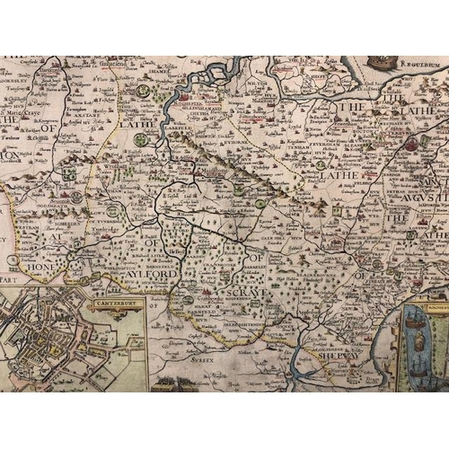 155 - Antique Map of Kent by the famous Cartographer John Speed, unframed approximately 53 x 40cm