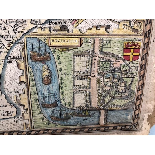 155 - Antique Map of Kent by the famous Cartographer John Speed, unframed approximately 53 x 40cm