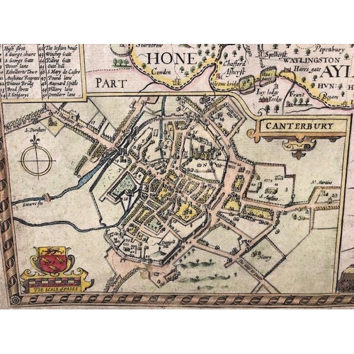 155 - Antique Map of Kent by the famous Cartographer John Speed, unframed approximately 53 x 40cm