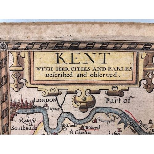 155 - Antique Map of Kent by the famous Cartographer John Speed, unframed approximately 53 x 40cm