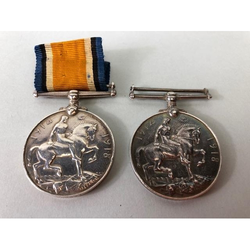 164 - Military Interest, two WW1 British war medals for Somerset light Infantry  3122 PTE B Long SOM LI an... 