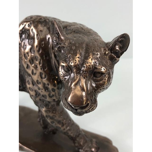 167 - Cold Cast Bronze Big Cats: two leopards (one with damage to tail ) and a tiger, by Regency Fine arts... 