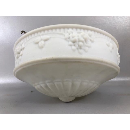 201 - Vintage Lighting: 1930/40s milk white glass drop shade in a classical style embossed with swags of f... 