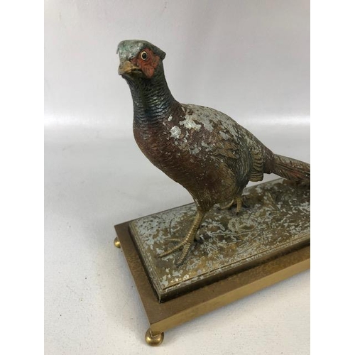 202 - Vintage lighting, 1970s lamp base of a pheasant, cold painted metal and gilt base and original shade... 