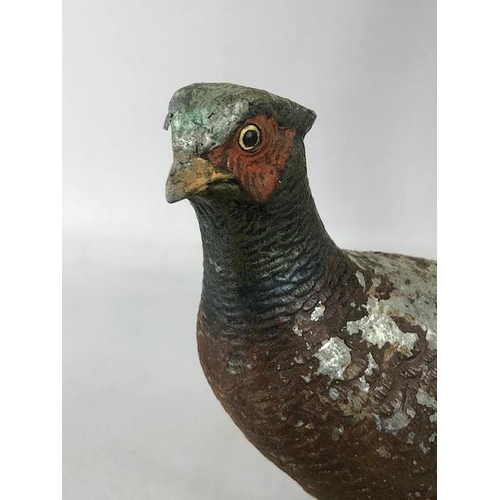 202 - Vintage lighting, 1970s lamp base of a pheasant, cold painted metal and gilt base and original shade... 