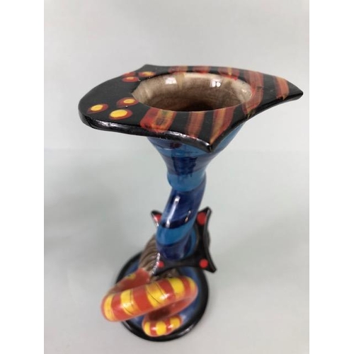 209 - Ross Emerson Art ceramics, being Two twisty candle sticks  in multi colour ways approximately 24 and... 