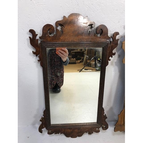 221 - Antique Mirrors, two early 19th century wooden framed mirrors of scroll design one with a carved sca... 