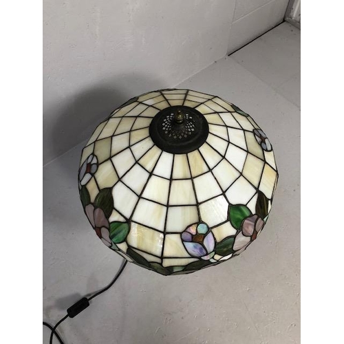 223 - Vintage lighting, Tiffany style table lamp of good proportions, cast metal base of naturalistic form... 