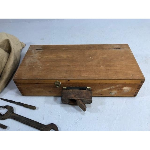 229 - vintage tools , collection of vintage tools and a wooden carpenters tool box