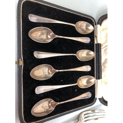 23 - Boxed set of hallmarked rat tail spoons Sheffield by maker Harrison Brothers & Howson and a Georgian... 