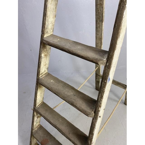 232 - Shop decorative use, large vintage wooden step ladder seven rungs approximately 7ft high