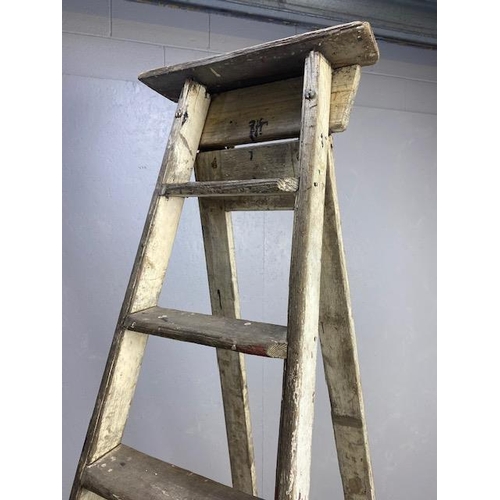 232 - Shop decorative use, large vintage wooden step ladder seven rungs approximately 7ft high