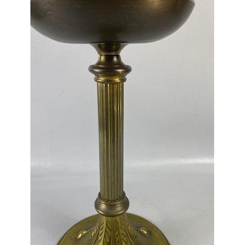 238 - Antique Oil lamp, Victorian Art Nouveau Brass lamp base and reservoir with opaque etched shade (repa... 