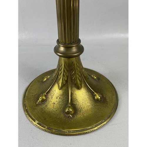 238 - Antique Oil lamp, Victorian Art Nouveau Brass lamp base and reservoir with opaque etched shade (repa... 