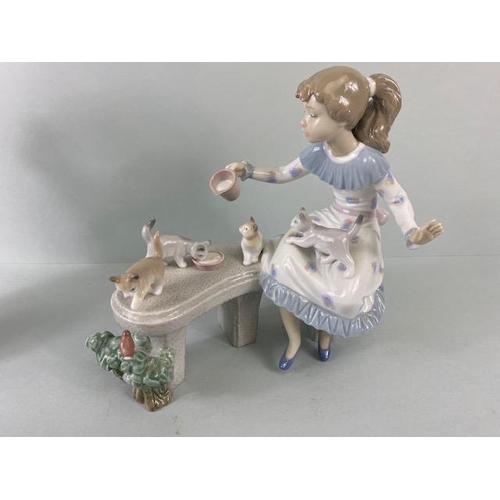 241 - Lladro, porcelain figures being 010.08023, Room for Three, 06109, Meal time, 010.06941 Kittens Gathe... 