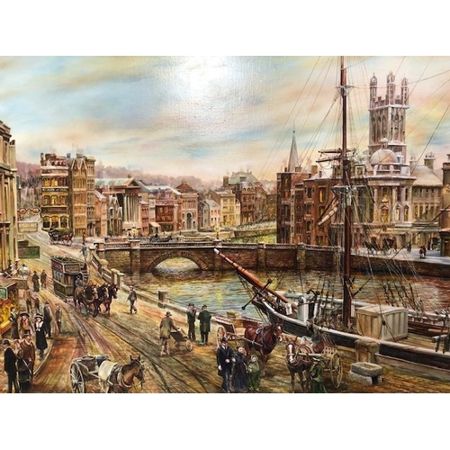 251 - Contemporary oil on canvas by Peter Goodhall depicting a 19th century scene of St Augustin's bridge ... 