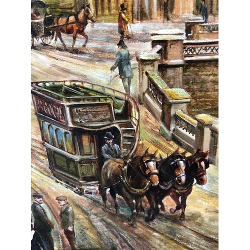 251 - Contemporary oil on canvas by Peter Goodhall depicting a 19th century scene of St Augustin's bridge ... 