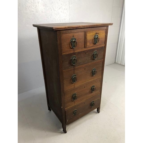 254 - Antique Furniture, Arts and crafts style tall oak chest of drawers, run of four drawers with two abo... 