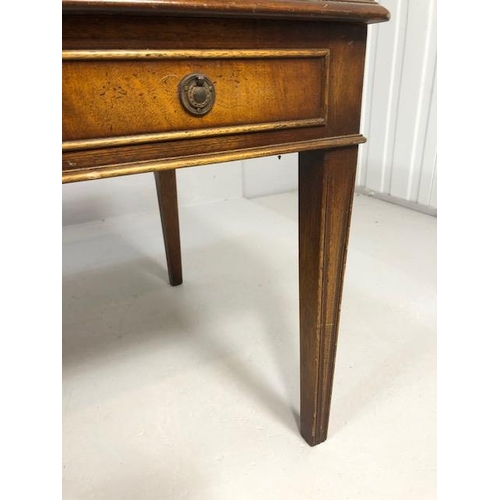 256 - Vintage furniture, late 20th century teak display top coffee table, glass and leather top, drawer se... 