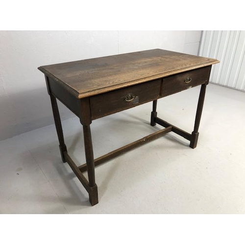 257 - Antique Furniture, 19th century oak side table with two drawers, drop down lion mask handles  approx... 