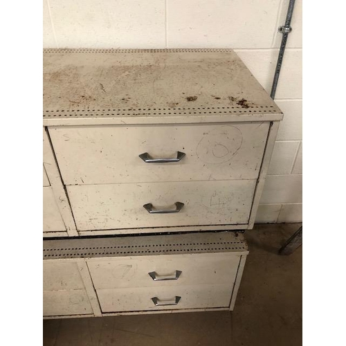 258 - Industrial furniture, two Dexion style work shop metal drawer base units, each comprising four drawe... 