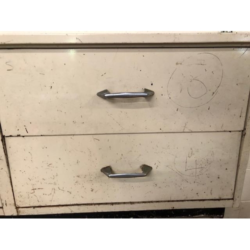 258 - Industrial furniture, two Dexion style work shop metal drawer base units, each comprising four drawe... 