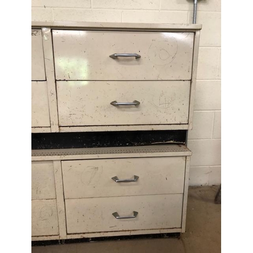 258 - Industrial furniture, two Dexion style work shop metal drawer base units, each comprising four drawe... 