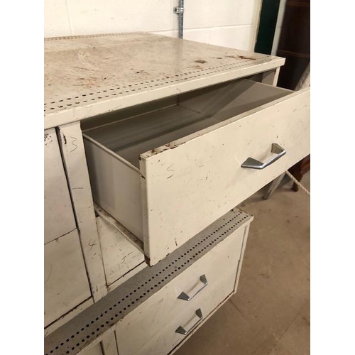 258 - Industrial furniture, two Dexion style work shop metal drawer base units, each comprising four drawe... 